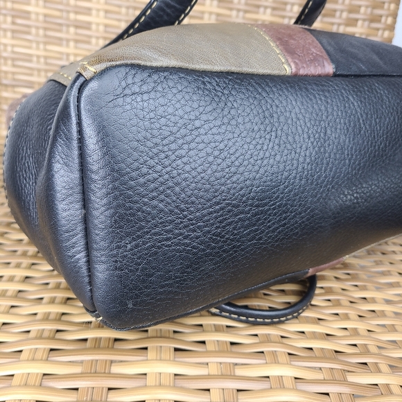 Fossil Shoulder Bag Handbag Purse Patchwork Leather Suede Black Brown Burgundy - Picture 10 of 16